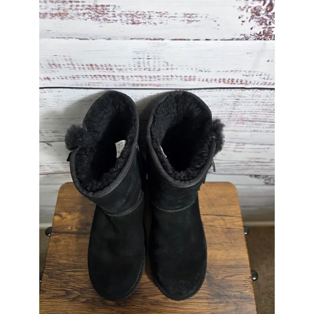 UGG Koolaburra Boots Womens 8 Black Suede Shearling Mid Calf Bows